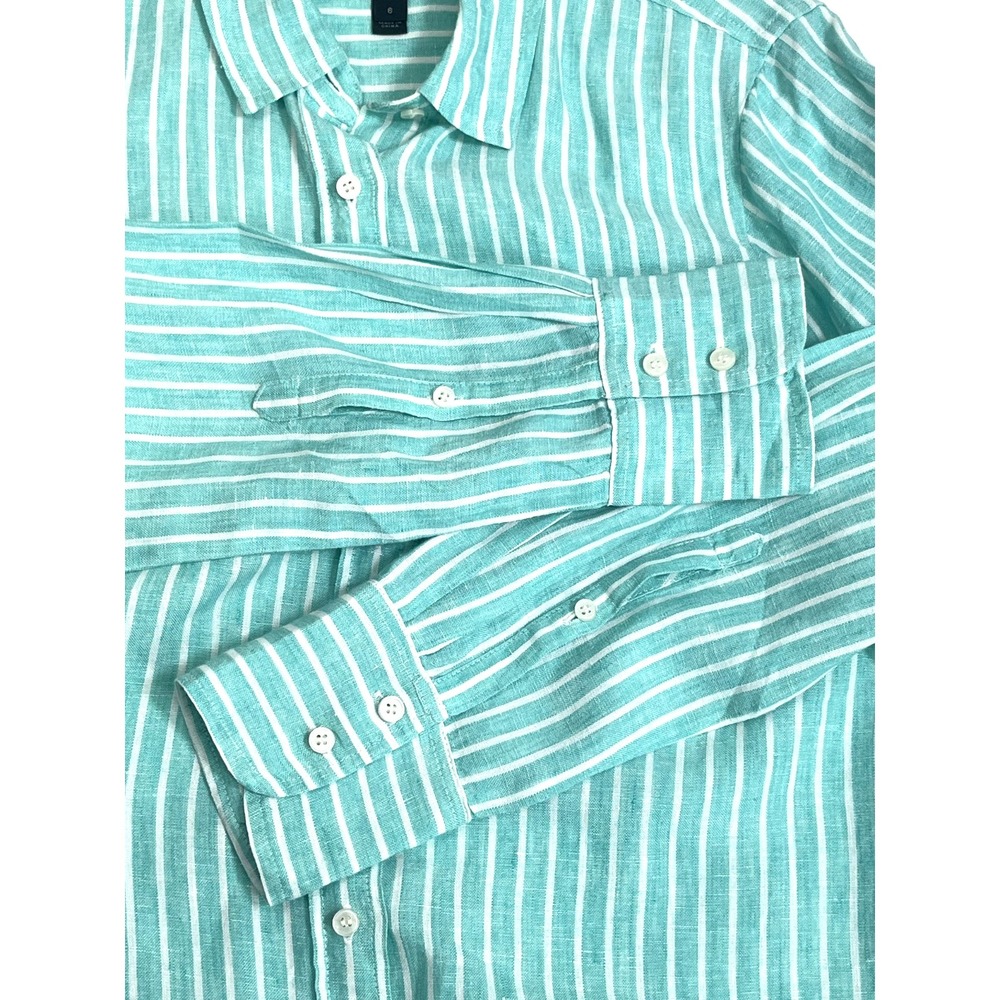 Baird McNutt For J. Crew Women's Size 6 Irish Linen Button Up Top Blue Stripe - Picture 8 of 13